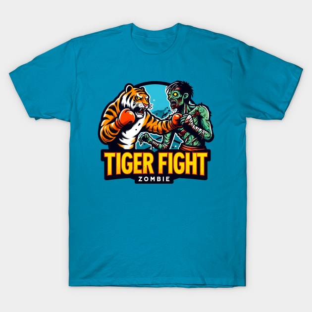 Tiger vs Zombie Fight T-Shirt by Rawlifegraphic